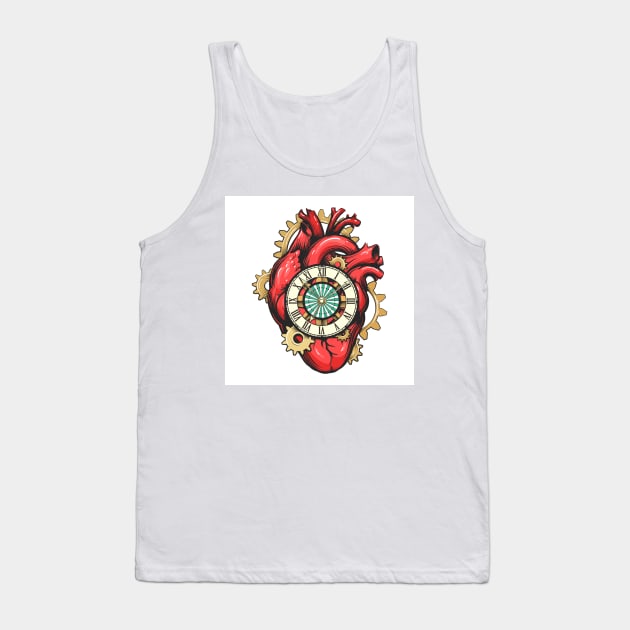 Mechanical Heart with Clock face and Gears Tank Top by devaleta